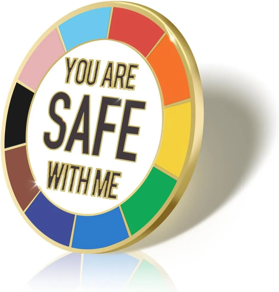 YOU ARE SAFE WITH ME and LOVE IS LOVE Pins, Rainbow Trans Ally Enamel Pride Pins for LGBTQ, Backpack, Lapel, Pride Stuff Gifts