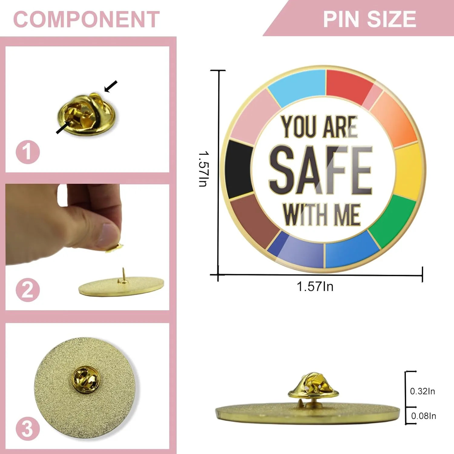 YOU ARE SAFE WITH ME and LOVE IS LOVE Pins, Rainbow Trans Ally Enamel Pride Pins for LGBTQ, Backpack, Lapel, Pride Stuff Gifts