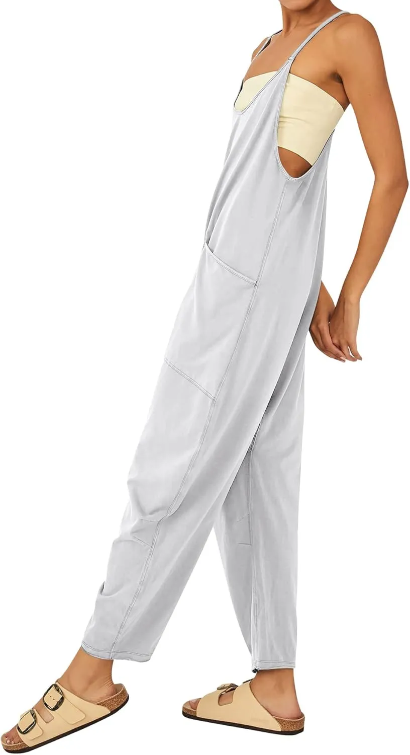 Ytfsrukp Womens Loose Casual V Neck Sleeveless Jumpsuits Adjustable Spaghetti Straps Harem Long Pants Overalls with Pockets