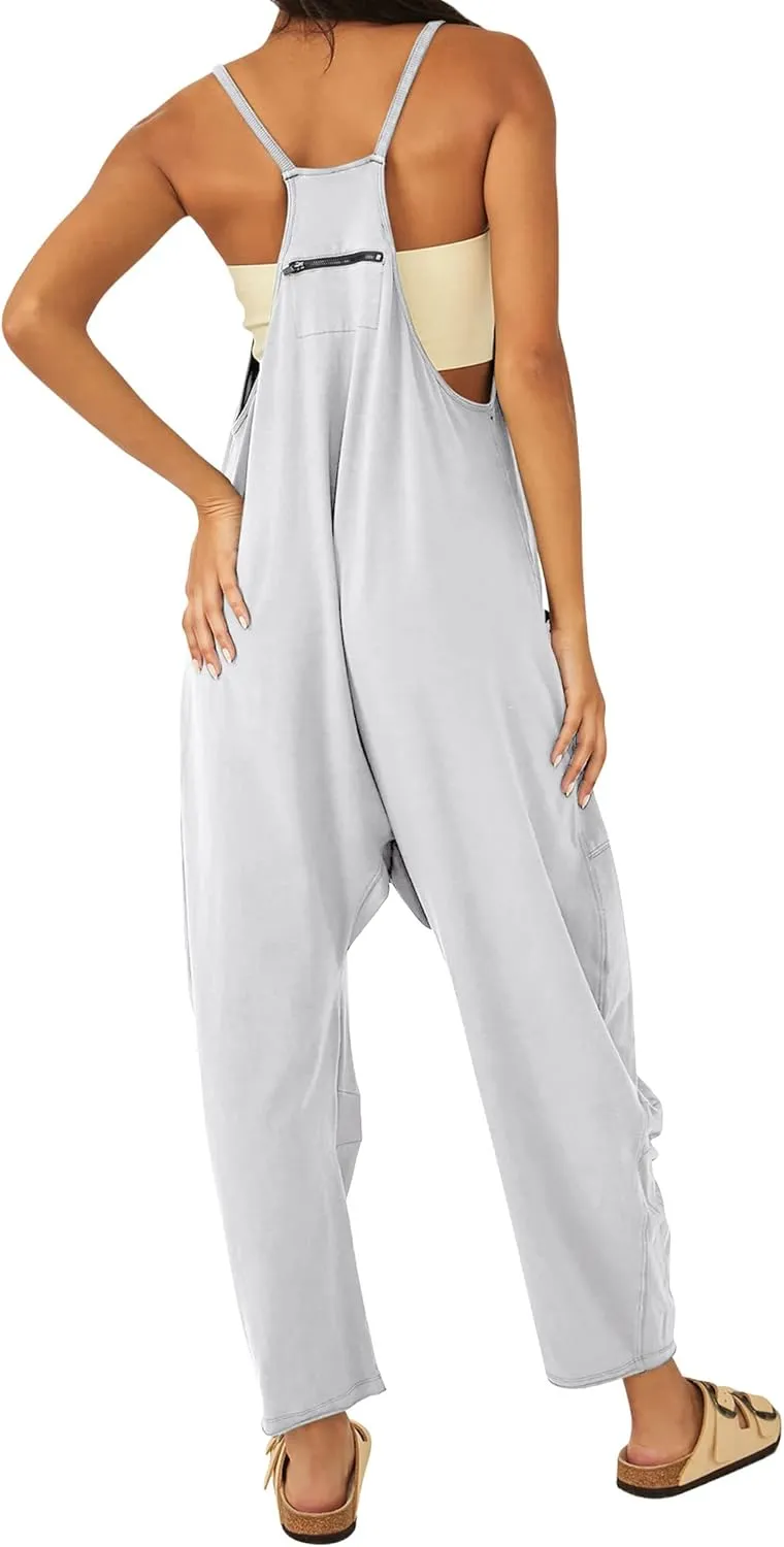 Ytfsrukp Womens Loose Casual V Neck Sleeveless Jumpsuits Adjustable Spaghetti Straps Harem Long Pants Overalls with Pockets