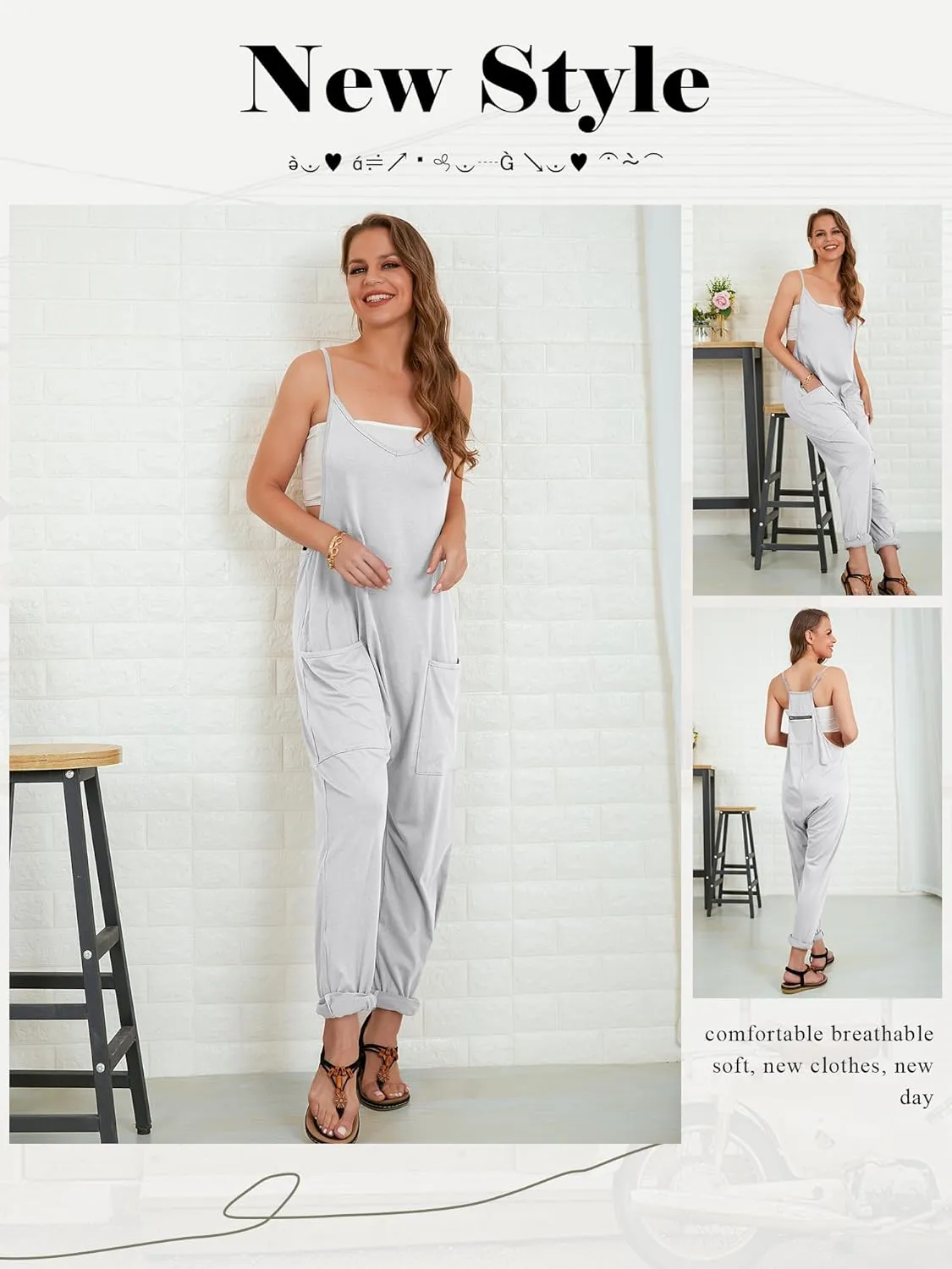 Ytfsrukp Womens Loose Casual V Neck Sleeveless Jumpsuits Adjustable Spaghetti Straps Harem Long Pants Overalls with Pockets