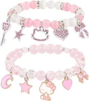 YUZHEJIE Cute Kitty Bracelet Stuff Kawaii Set Crystal Bead Elastic Friendship Bracelets Birthday Christmas Jewelry Gifts for Women Girlfriend Best Friend Sister