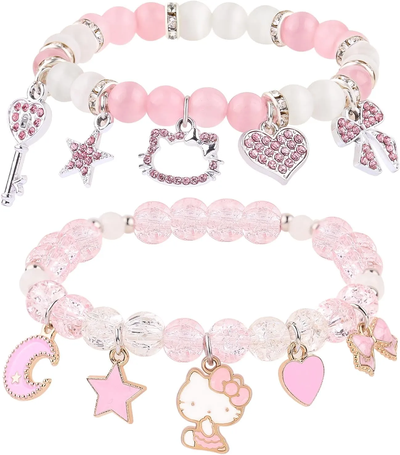 YUZHEJIE Cute Kitty Bracelet Stuff Kawaii Set Crystal Bead Elastic Friendship Bracelets Birthday Christmas Jewelry Gifts for Women Girlfriend Best Friend Sister