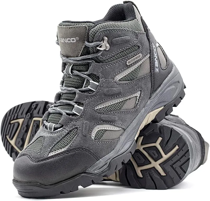 ZANCO MEN'S WATERPROOF MID-TOP HIKING BOOTS FOR OUTDOOR TREKKING CAMPING BACKPACKING