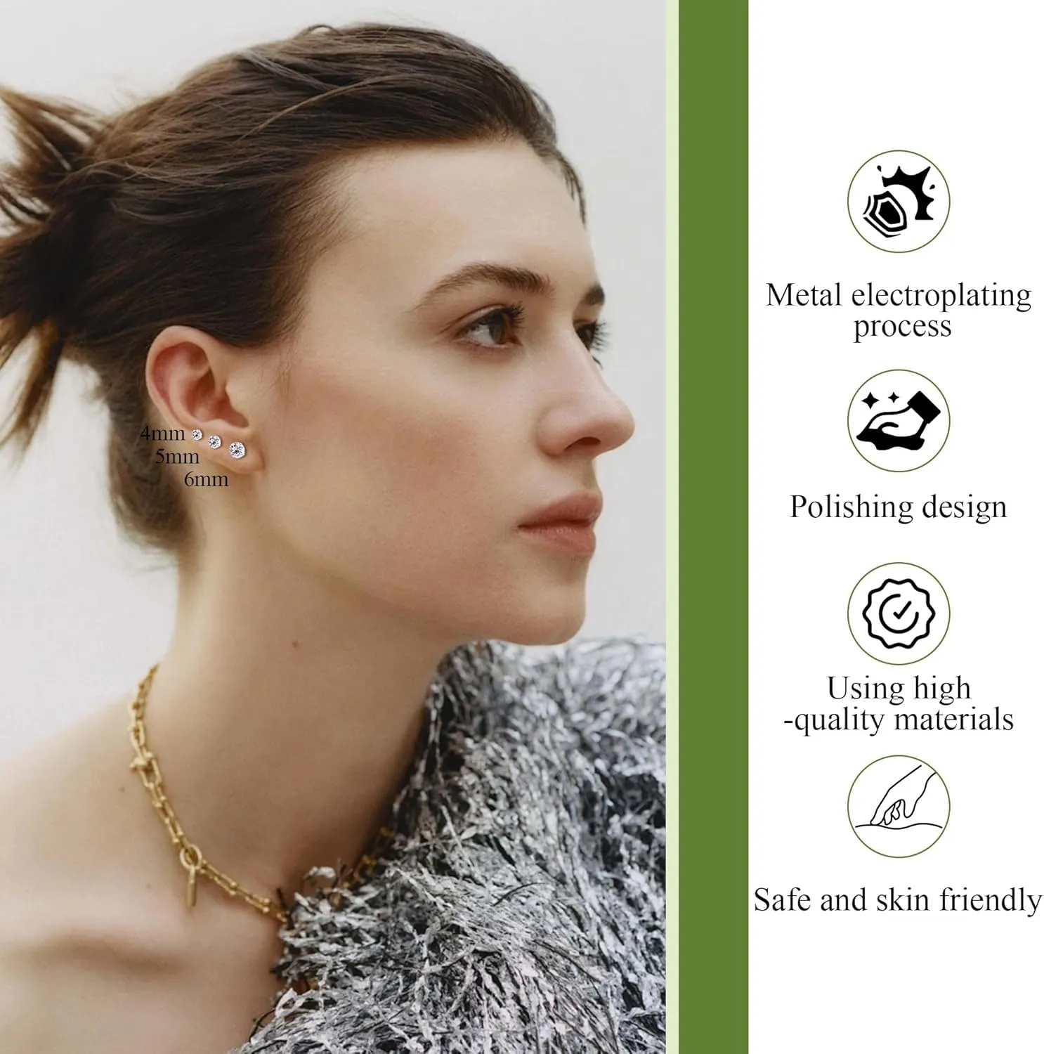 ZDE S925 Sterling Silver Stud Earrings for Women Cubic Zirconia Earrings Studs CZ Hypoallergenic Created Brilliant Diamond Round Cut Earrings 4mm/5mm/6mm