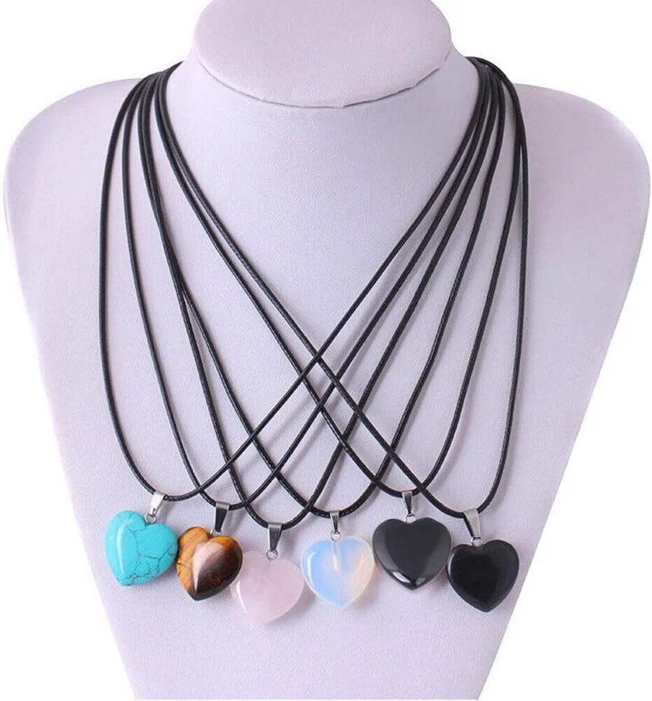 Zenkeeper Hexagonal Natural Crystal Pendant - Pointed Quartz Stone Drop/Heart Shape Healing Stone for DIY Necklace Jewelry Making