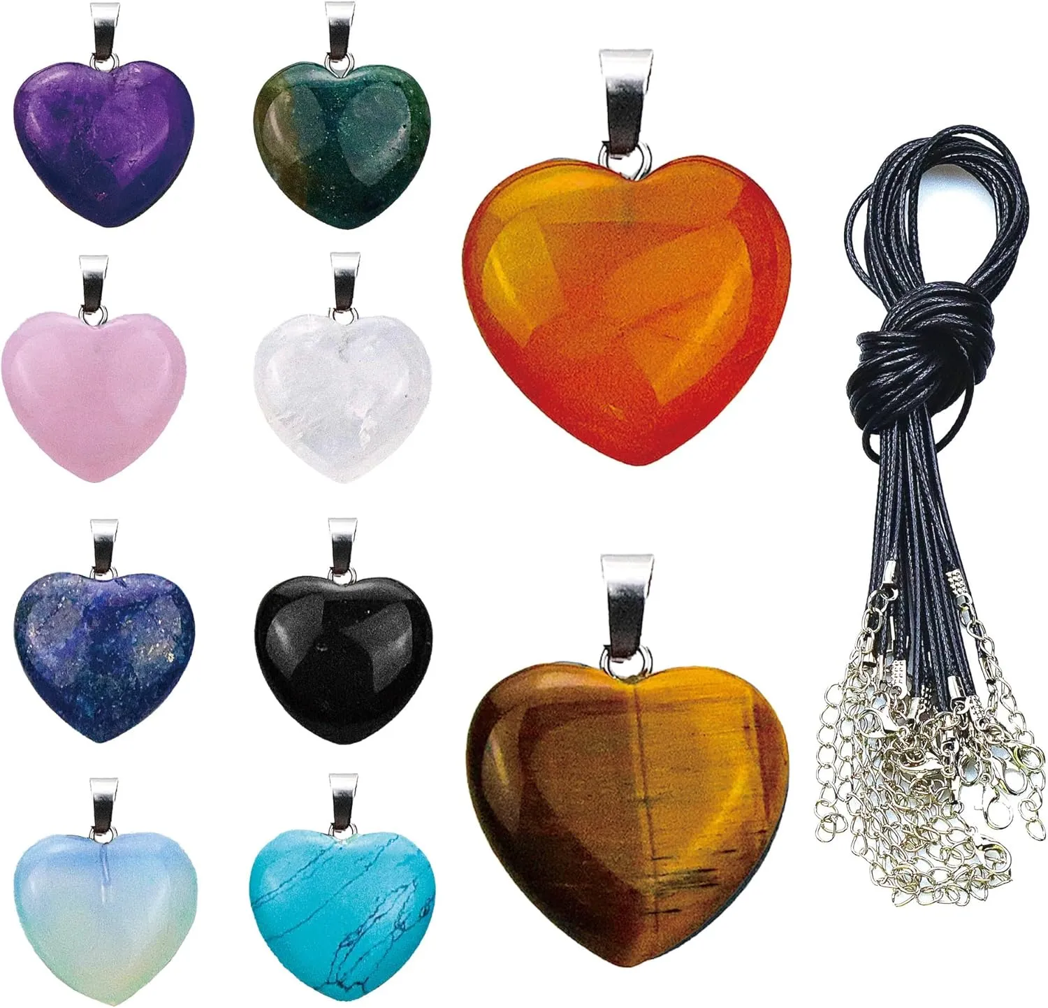 Zenkeeper Hexagonal Natural Crystal Pendant - Pointed Quartz Stone Drop/Heart Shape Healing Stone for DIY Necklace Jewelry Making