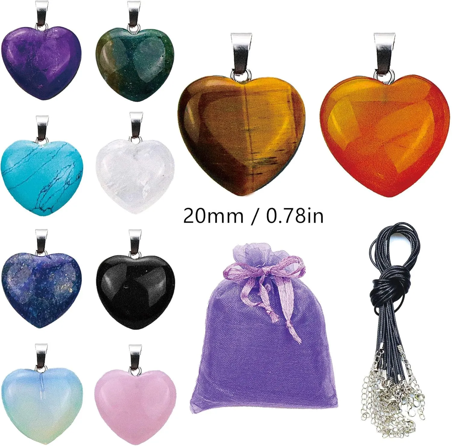 Zenkeeper Hexagonal Natural Crystal Pendant - Pointed Quartz Stone Drop/Heart Shape Healing Stone for DIY Necklace Jewelry Making