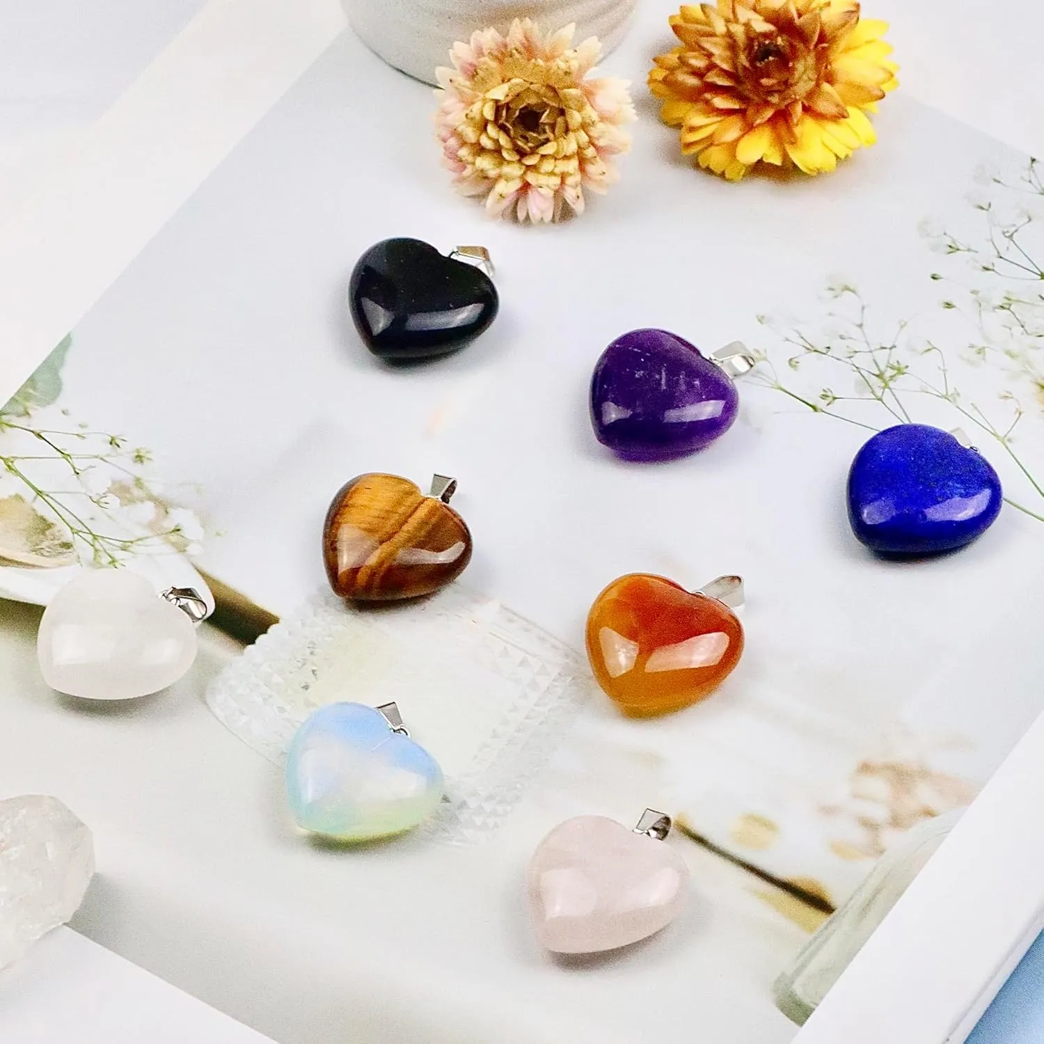 Zenkeeper Hexagonal Natural Crystal Pendant - Pointed Quartz Stone Drop/Heart Shape Healing Stone for DIY Necklace Jewelry Making