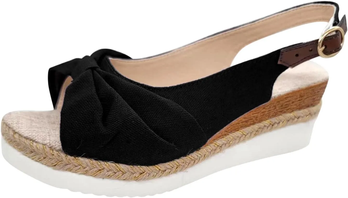 ZSpzx Orthopedic Sandals for Women,Espadrille 2025 Dressy Summer Platform Womens Wedge Sandals Dressy Summer Bow Open Toe Ankle Strap Beach Casual Slip on Slippers Comfortable Walking Outdoor Shoes