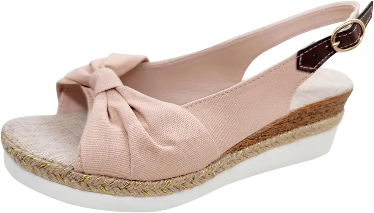 ZSpzx Orthopedic Sandals for Women,Espadrille 2025 Dressy Summer Platform Womens Wedge Sandals Dressy Summer Bow Open Toe Ankle Strap Beach Casual Slip on Slippers Comfortable Walking Outdoor Shoes