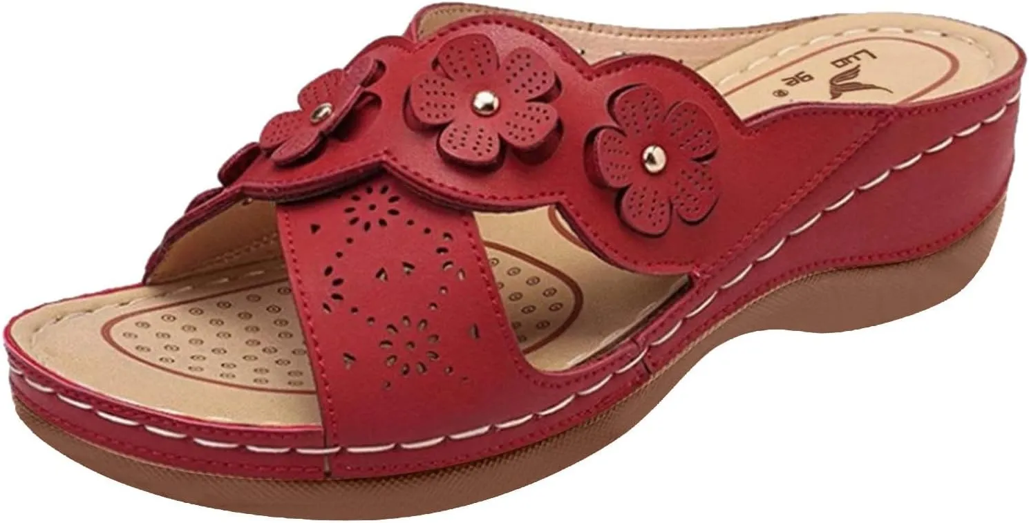 ZSpzx Sandals For Women 2025,Orthopedic Dressy Summer Womens Hollow Flower Comfortable Sandals Arch Support Casual Wedge Sandals Sandalias OrtopDicas Para Mujer Beach Slide Walking Flip Flops