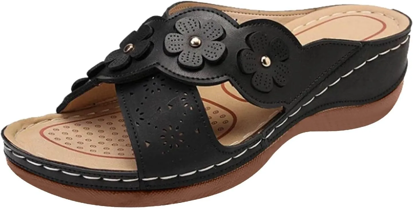 ZSpzx Sandals For Women 2025,Orthopedic Dressy Summer Womens Hollow Flower Comfortable Sandals Arch Support Casual Wedge Sandals Sandalias OrtopDicas Para Mujer Beach Slide Walking Flip Flops