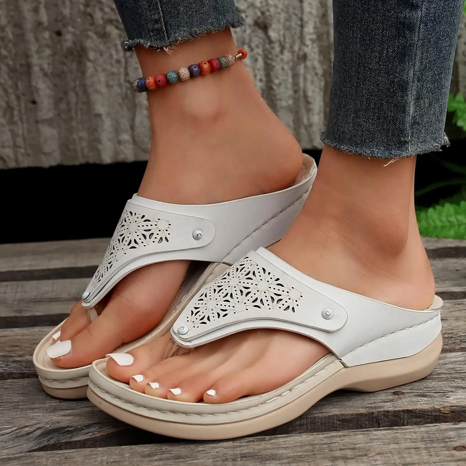 ZSpzx Women Wedge Sandals,Plantar Fasciitis Clip Toe Orthopedic Slides Arch Support Flip Flops Comfortable Fashion Walking Footwear Breathable Soft Cushion Vacation Slippers Indoor/Outdoor Daily Wear