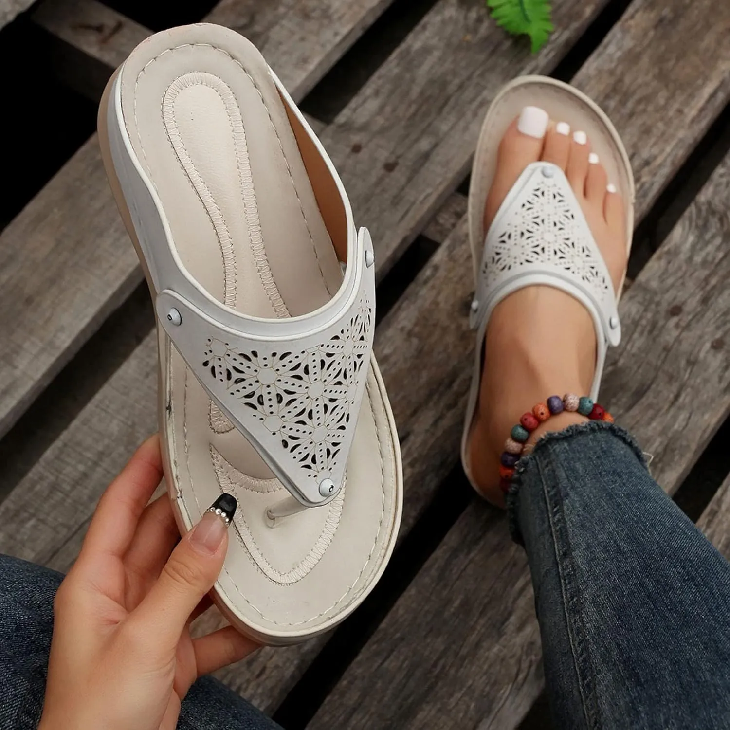 ZSpzx Women Wedge Sandals,Plantar Fasciitis Clip Toe Orthopedic Slides Arch Support Flip Flops Comfortable Fashion Walking Footwear Breathable Soft Cushion Vacation Slippers Indoor/Outdoor Daily Wear