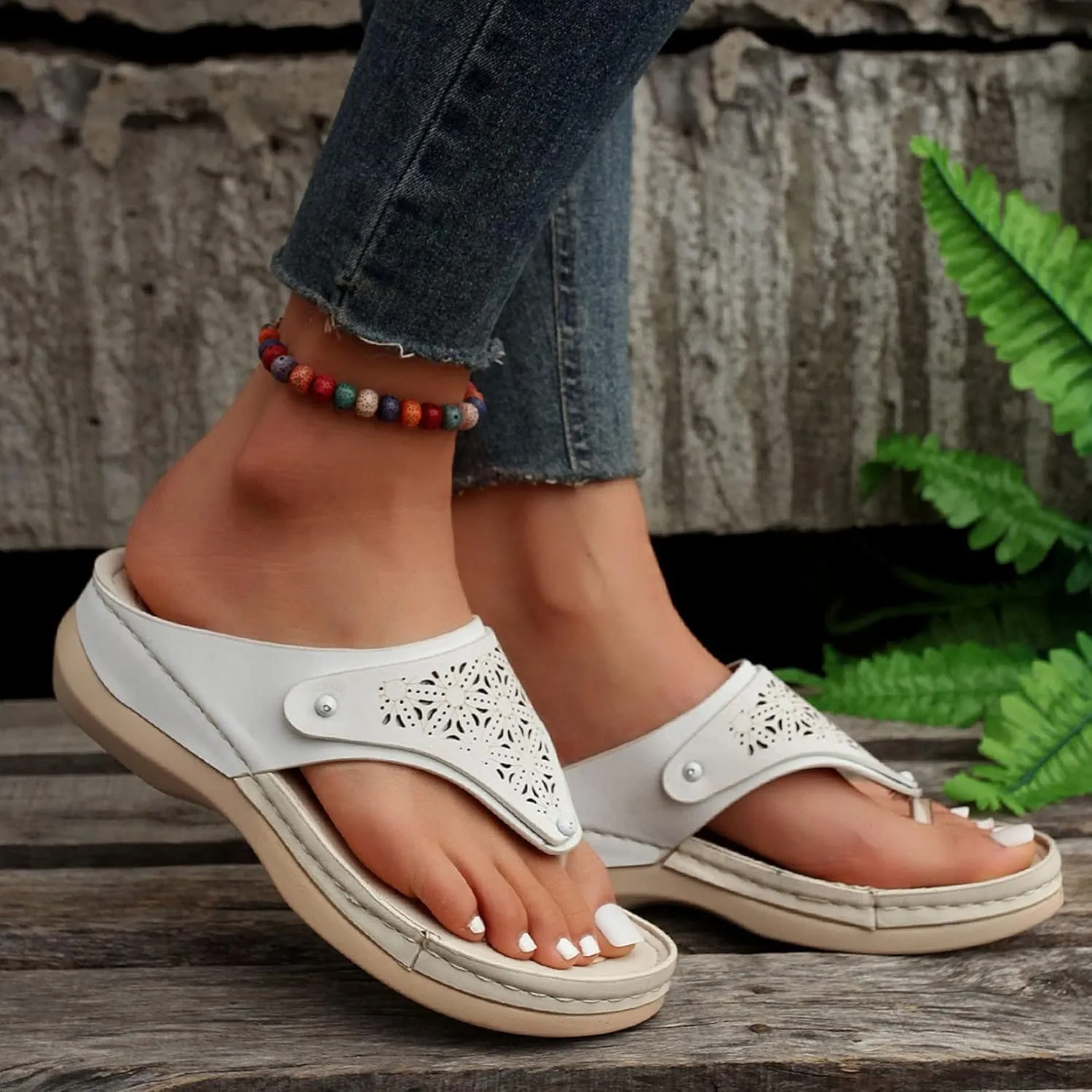 ZSpzx Women Wedge Sandals,Plantar Fasciitis Clip Toe Orthopedic Slides Arch Support Flip Flops Comfortable Fashion Walking Footwear Breathable Soft Cushion Vacation Slippers Indoor/Outdoor Daily Wear