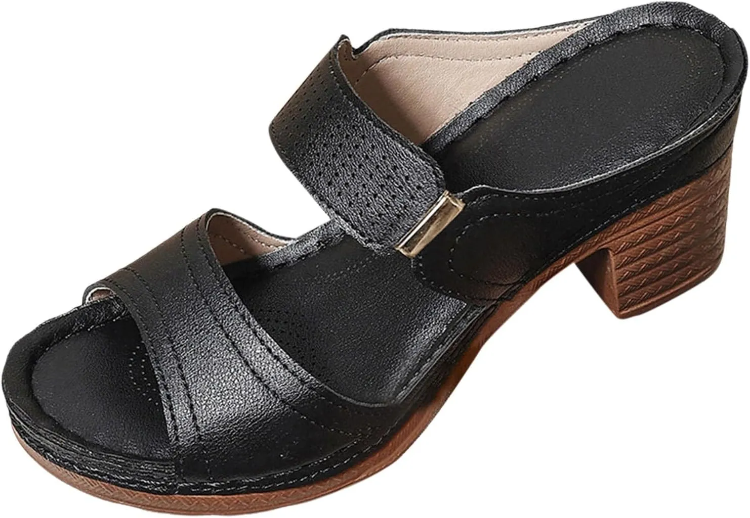 ZSpzx Women's Heeled Sandals Two Strap Open Toe Mid Ankle Sandal Mules Chunky Heels Casual Dress Shoes Comfortable Slippers Low Block Slip On Womens Summer Backless Walking Slide for Daily Wear