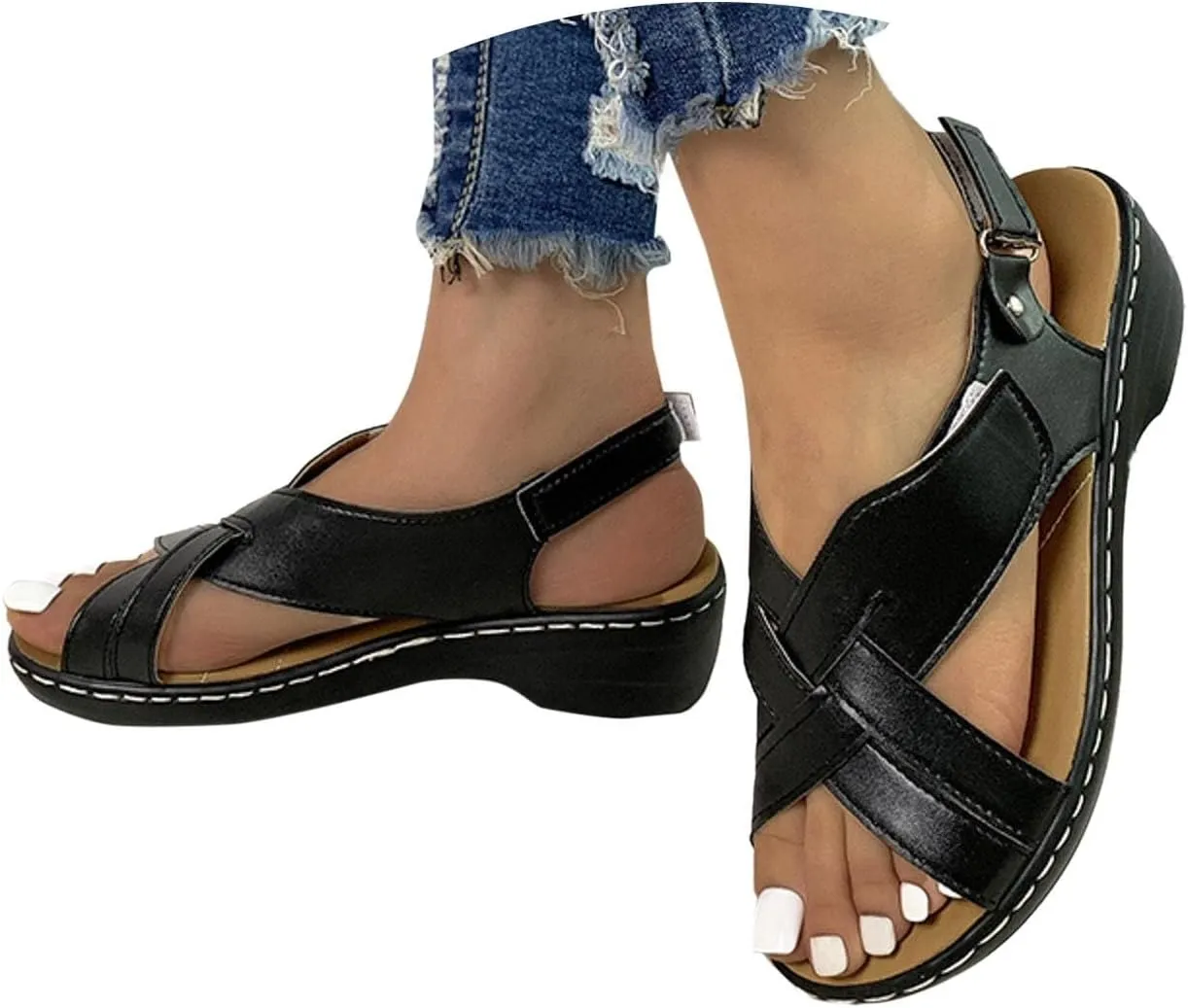 ZSpzx Women's Orthopedic Arch Support Sandals Comfortable for Women Foot Plantar Fasciitis Bunion Slide Open Toe Crisscross Straps Slip On Dressy Summer Adjustable Walking Casual Orthotic Beach Shoes