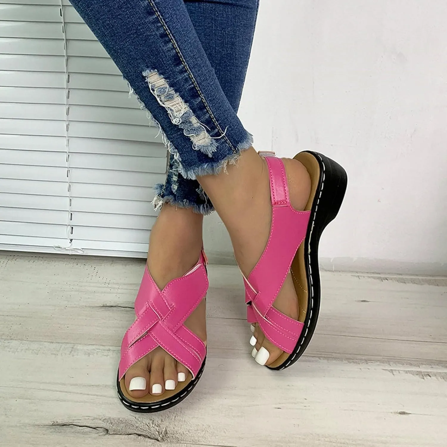 ZSpzx Women's Orthopedic Arch Support Sandals Comfortable for Women Foot Plantar Fasciitis Bunion Slide Open Toe Crisscross Straps Slip On Dressy Summer Adjustable Walking Casual Orthotic Beach Shoes