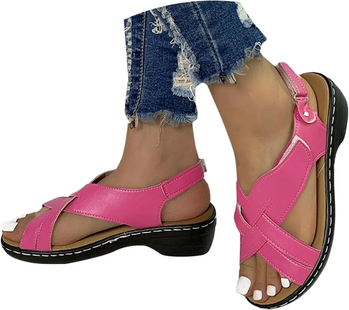ZSpzx Women's Orthopedic Arch Support Sandals Comfortable for Women Foot Plantar Fasciitis Bunion Slide Open Toe Crisscross Straps Slip On Dressy Summer Adjustable Walking Casual Orthotic Beach Shoes